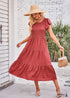 Vestido midi bohemio con mangas voladoras y capas en violeta
